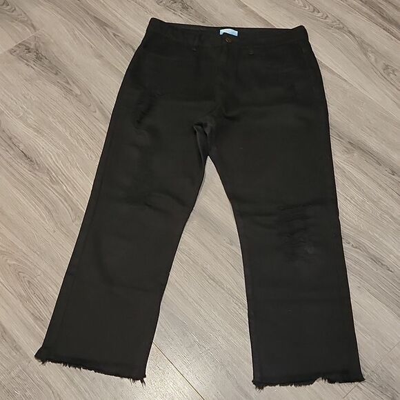 Black Mumu Wide Raw High Waisted Hem Cropped Jeans - Picture 3 of 12